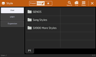 User area with renamed Song Styles folder
